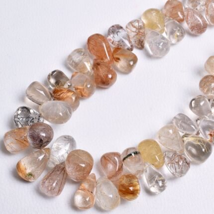 Golden Rutile Quartz Smooth Teardrop Beads