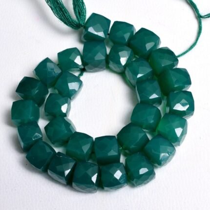 Green Onyx Faceted 3d Cube Beads