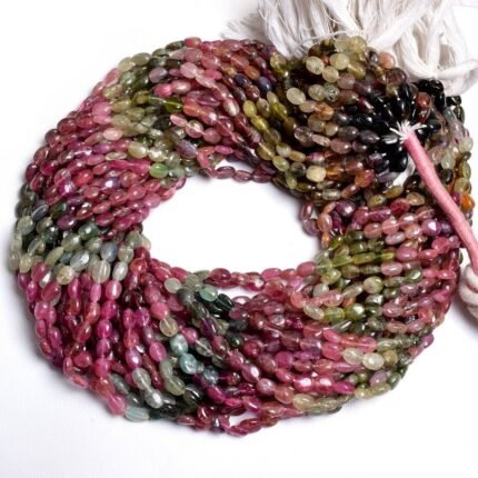Multi Tourmaline Smooth Oval Shape Beads