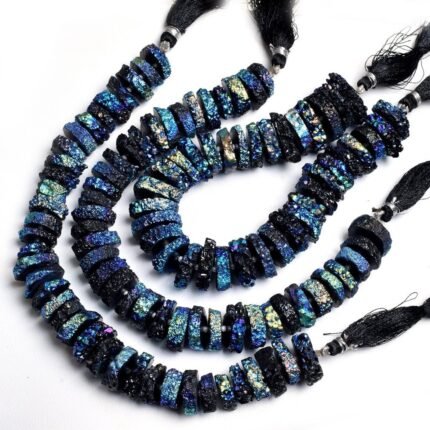 Natural Blue Druzy Rondelle Beads