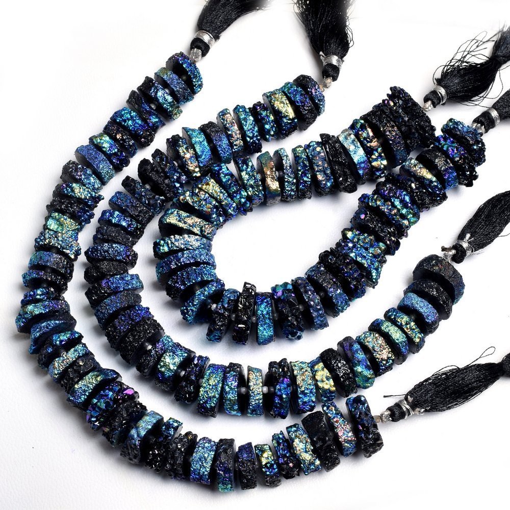 Natural Blue Druzy Rondelle Beads (2) Natural Blue Druzy Rondelle Beads