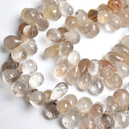 Natural Golden Rutile Quartz TearDrop Beads