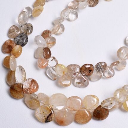 Natural Golden Rutile Smooth Heart Beads