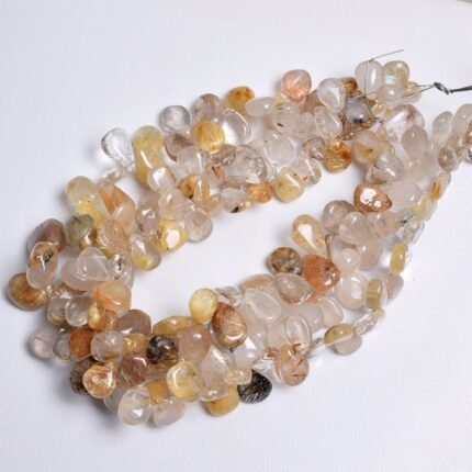 Natural Golden Rutile Smooth Pear Shape Beads