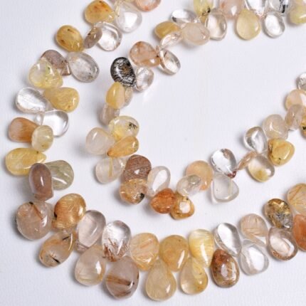 Natural Golden Rutile Smooth Pear Shape Beads