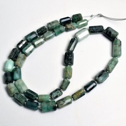 Natural Green Emerald Faceted Pipe Shape Beads