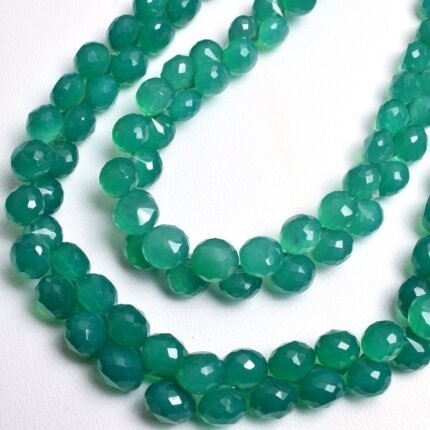 Natural Green Onyx Faceted Onion Beads