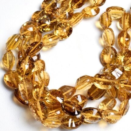 Natural Honey Quartz Faceted Concave Cut Oval Beads