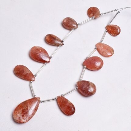 Natural Sunstone Smooth Pear Beads