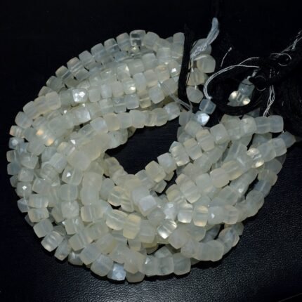 Natural White Moonstone Faceted Box Beads