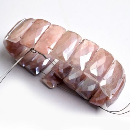 Peach Coated Moonstone Faceted Rectangle Beads