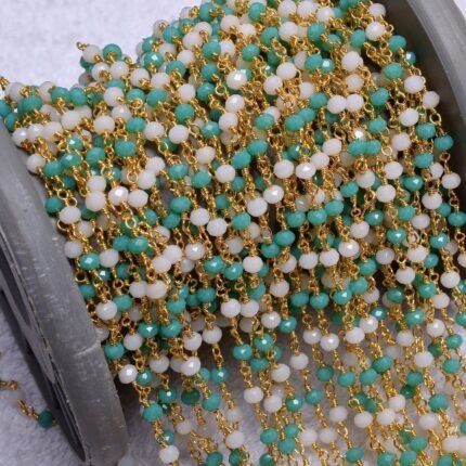 White Blue Hydro Beads Rosary Chain