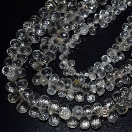 White Crystal Quartz Faceted Teardrops Beads