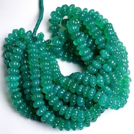 Natural Green Onyx Carved Melon Beads