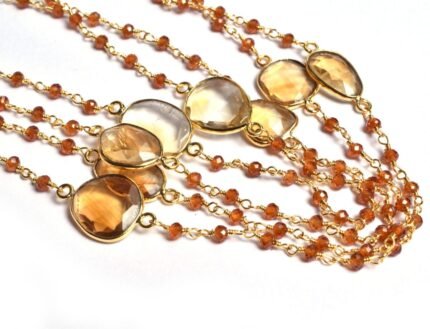 Natural Hessonite and Beer Quartz Connector Rosary Chain