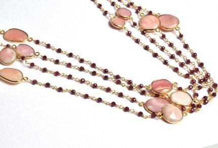 Natural Garnet and Pink Opal Connector Rosary Chain