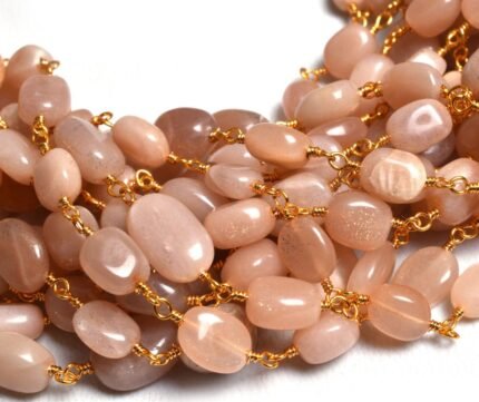 Natural Peach Moonstone Smooth Oval Rosary Chain