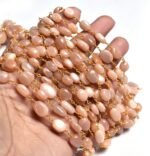 Natural Peach Moonstone Smooth Oval Rosary Chain