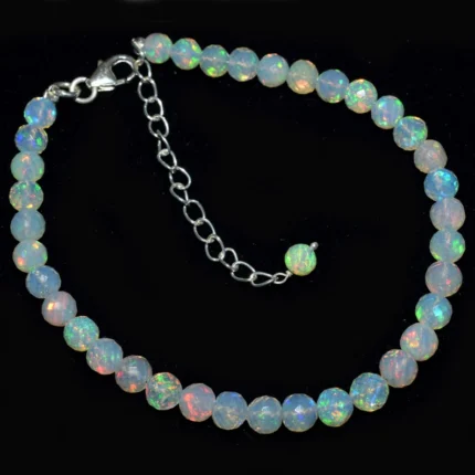 Ethiopian Opal Round Beaded Bracelet 925 Silver