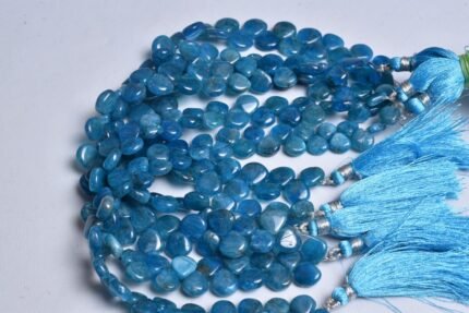 Natural Neon Blue Apatite Smooth Heart Beads