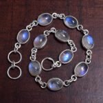 Rainbow Moonstone Cabochon Silver Bracelet