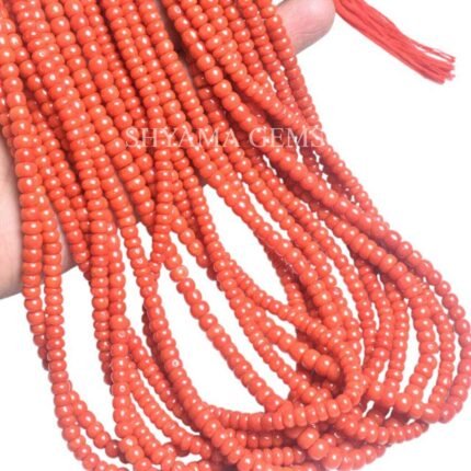 Natural Italian Coral Smooth Rondelle Beads