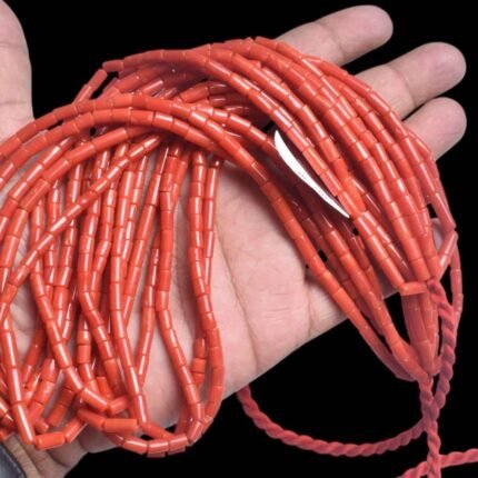 Red Italian Coral Tube Pipe Beads
