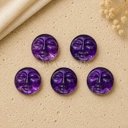 Purple Amethyst Full Moon Face Carved 15mm Loose Gemstone