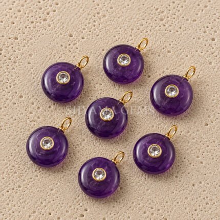 Amethyst Round Inlay Loose Gemstone Pendant 15mm