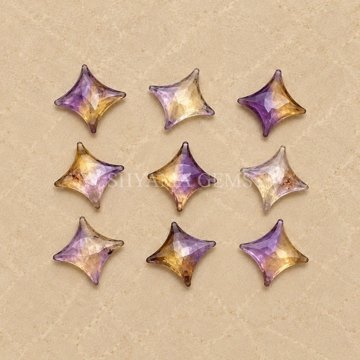 Ametrine Carved Ninja Star Loose Gemstone 12mm Ametrine Carved Ninja Star Loose Gemstone 12mm