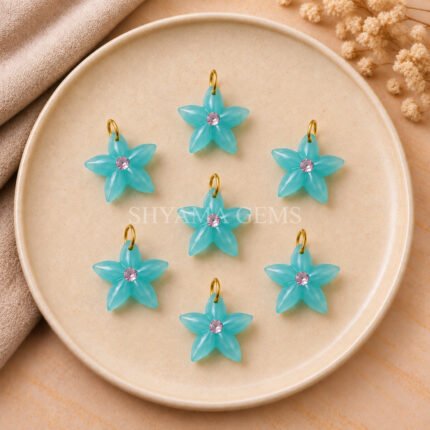 Aqua Blue Chalcedony Starfish Carved 15mm Pendant