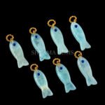 Aqua Blue Chalcedony Fish Inlay Pendant 25x8mm