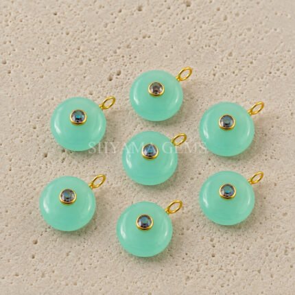 Aqua Chalcedony Round Inlay Pendant 15mm