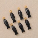 Black Onyx Fish Inlay Pendant 25x8mm