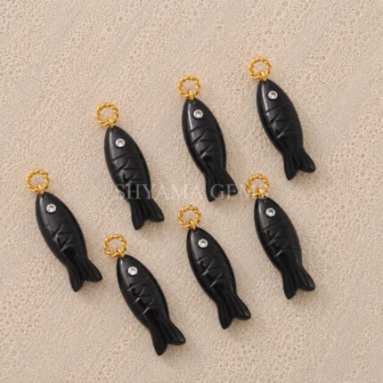 Black Onyx Fish Inlay Pendant 25x8mm