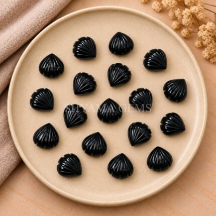Black Onyx Shell Carved Loose Gemstone 12mm