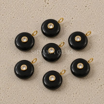 Black Onyx Round Inlay Pendant 15mm