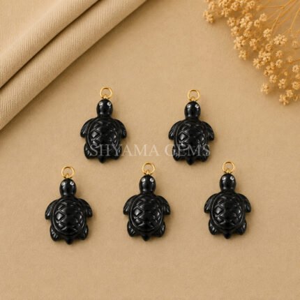 Black Onyx Turtle Carved 18mm Gemstone Pendant