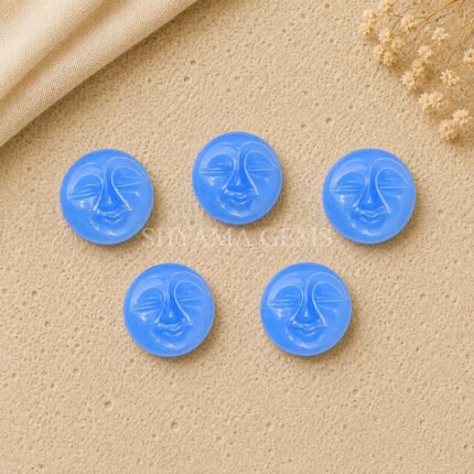 Blue Chalcedony Full Moon Face Carved 15mm Loose Gemstone