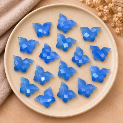 Blue Chalcedony Faceted Butterfly Shape Loose Gemstone 14x10mm