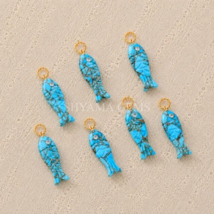 Blue Copper Turquoise Fish Inlay Pendant 25x8mm