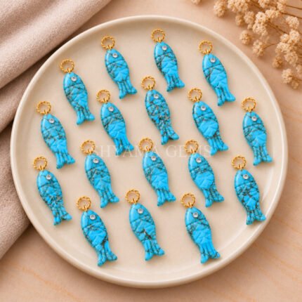 Blue Copper Turquoise Fish Inlay Pendant 25x8mm
