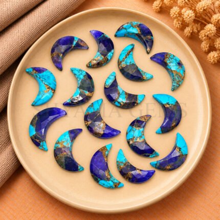 Blue Mohave Turquoise Faceted Moon Gemstone 17mm
