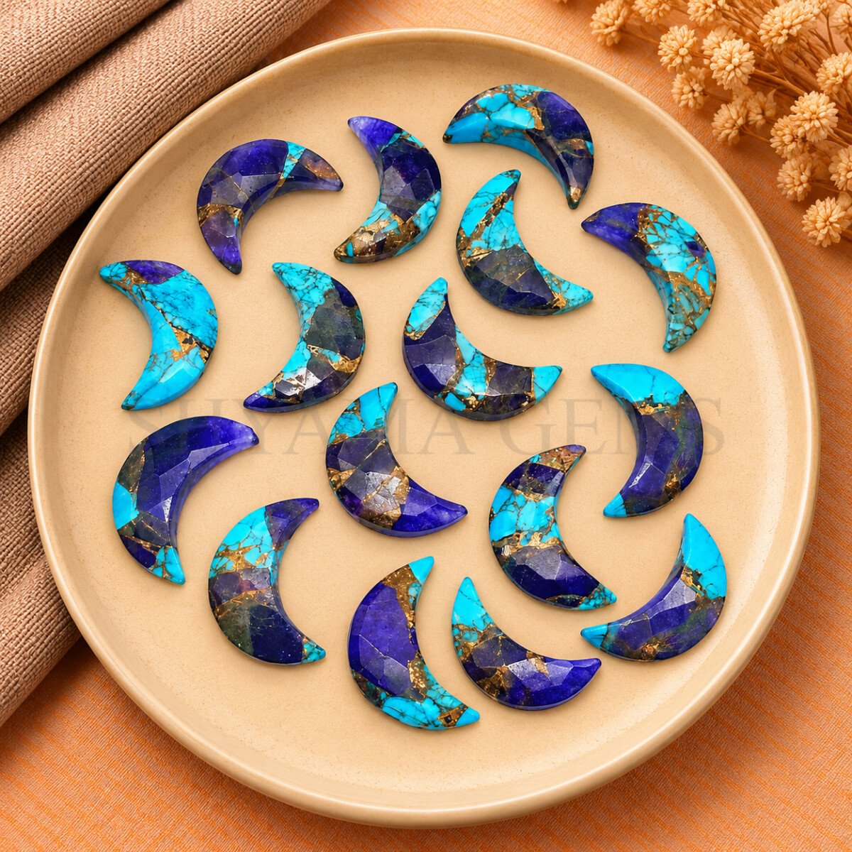 Blue Mohave Turquoise Faceted Moon Gemstone 17mm Blue Mohave Turquoise Faceted Moon Gemstone 17mm