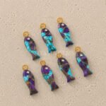 Blue Purple Turquoise Fish Inlay Pendant 25x8mm