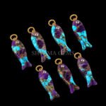 Blue Purple Turquoise Fish Inlay Pendant 25x8mm
