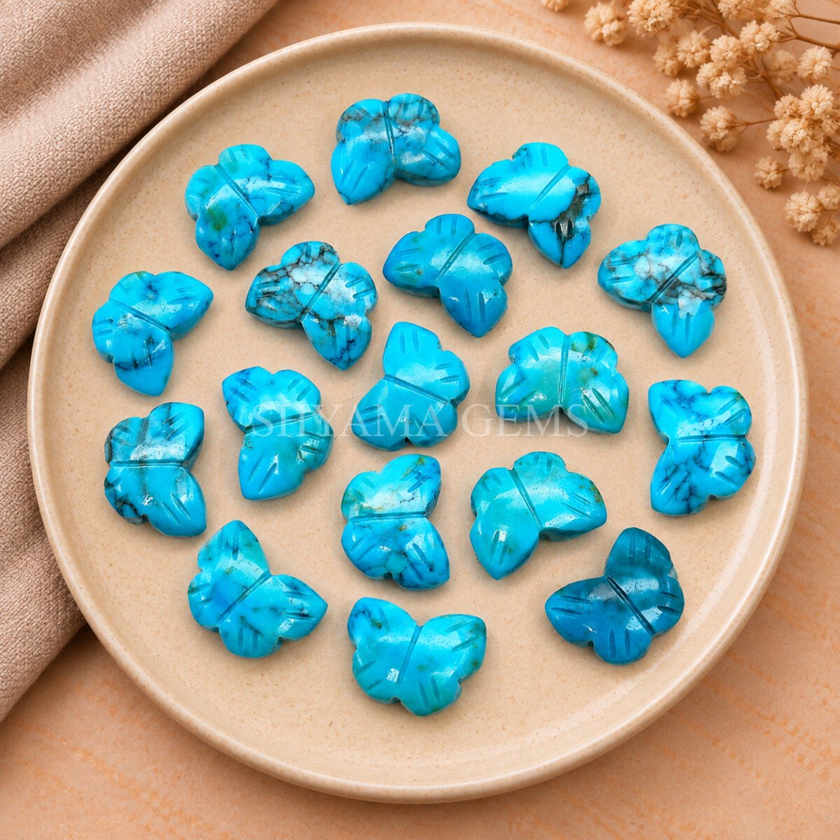 Blue Turquoise Hand Carved Butterfly Gemstone 13mm Blue Turquoise Hand Carved Butterfly Gemstone 13mm