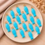 Blue Turquoise Fish Inlay Pendant 25x8mm