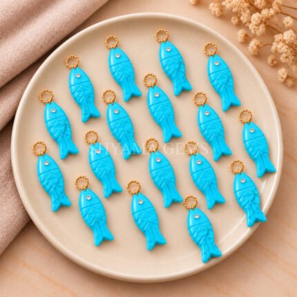 Blue Turquoise Fish Inlay Pendant 25x8mm