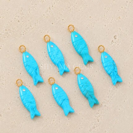 Blue Turquoise Fish Inlay Pendant 25x8mm